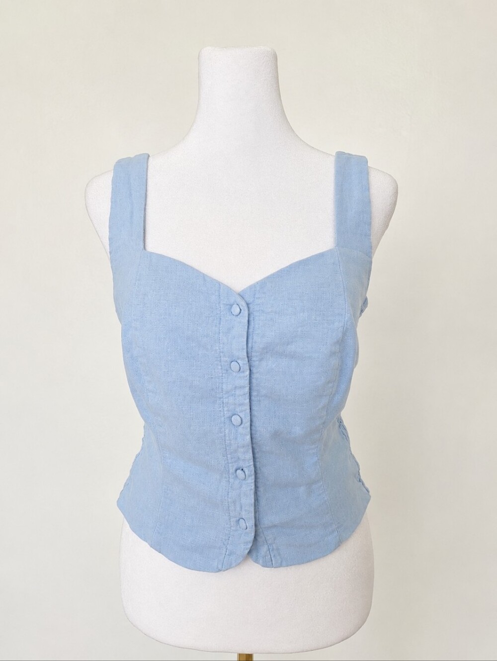 Old Navy Linen Blend Button Front Corset Tank Top | Powder Blue | Size M - Picture 3 of 8